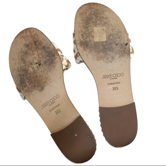 Jimmy Choo White Gold Weave Open Toe Slide Mule Sandal, Size 36.5 (US 6.5) - Picture 7 of 8